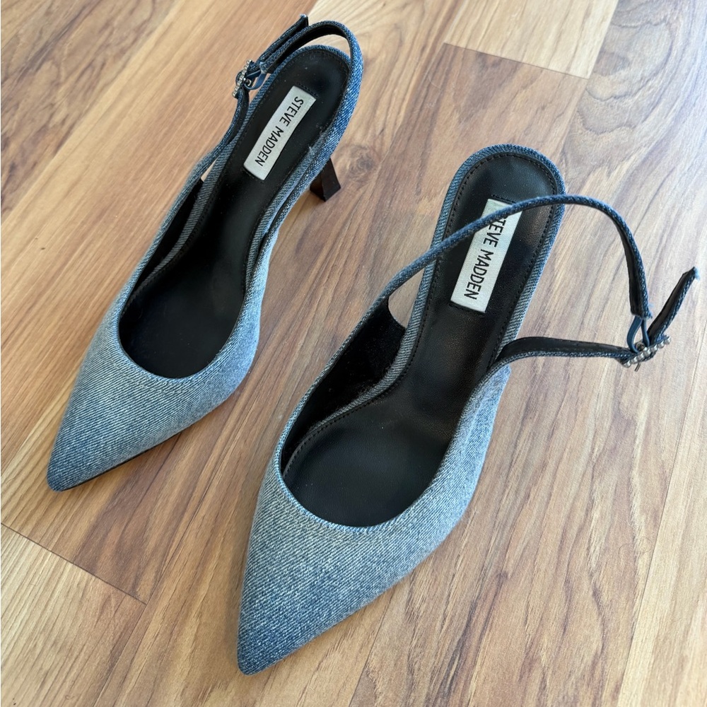 Steve Madden Blue Denim Slingback Pointed-Toe Heels - Picture 4 of 10
